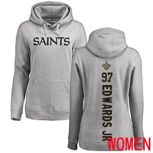 New Orleans Saints Ash Women Mario Edwards Jr Backer NFL Football 97 Pullover Hoodie Sweatshirts